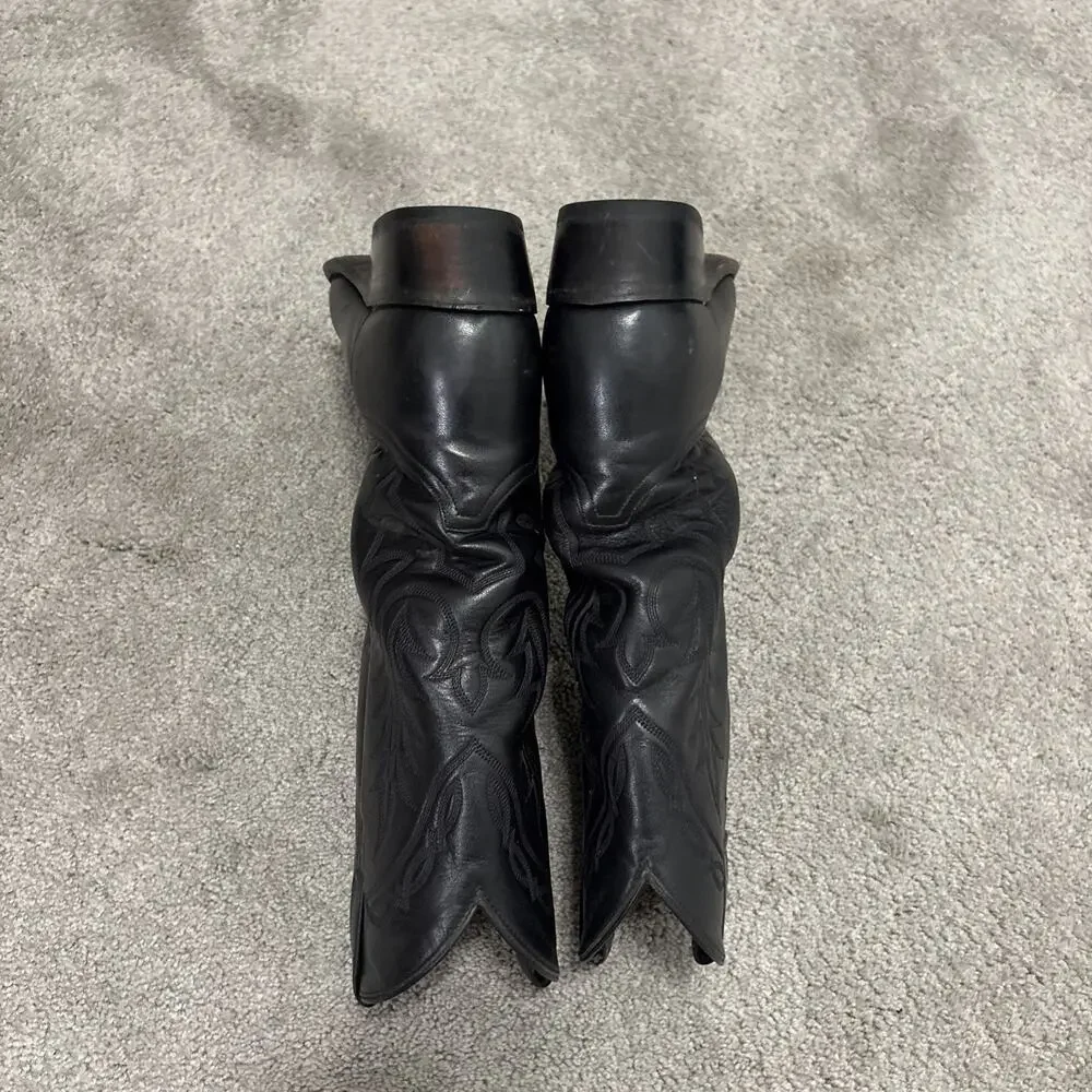 Vintage Men Tony Lama Pointed Toe Black Leather Cowboy Western Boots Size 10.5 D